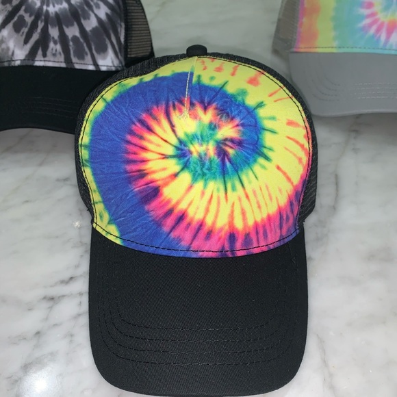 Neon rainbow Tie Dye Trucker Hat snap back - Picture 1 of 2